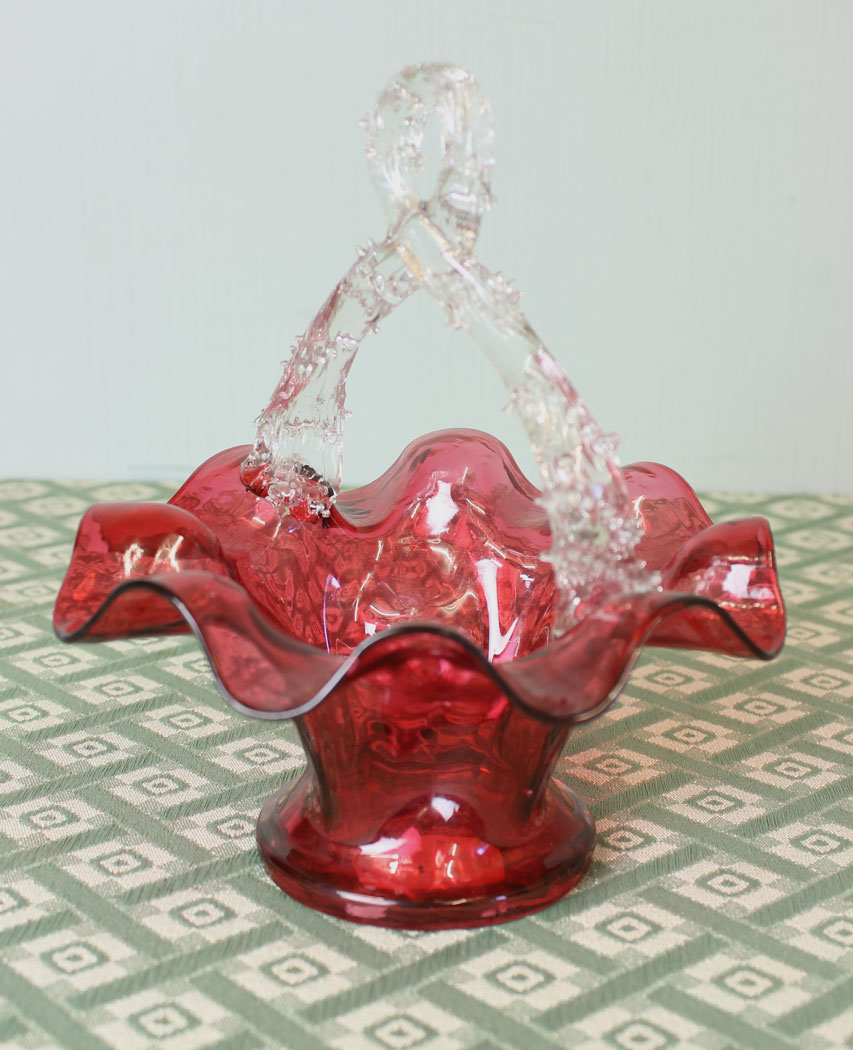 For Sale Victorian Cranberry Glass Basket,