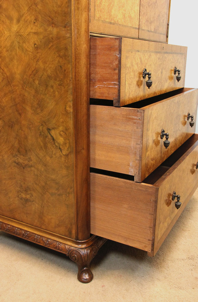 Burr Walnut Tallboy, Bedroom Furniture,