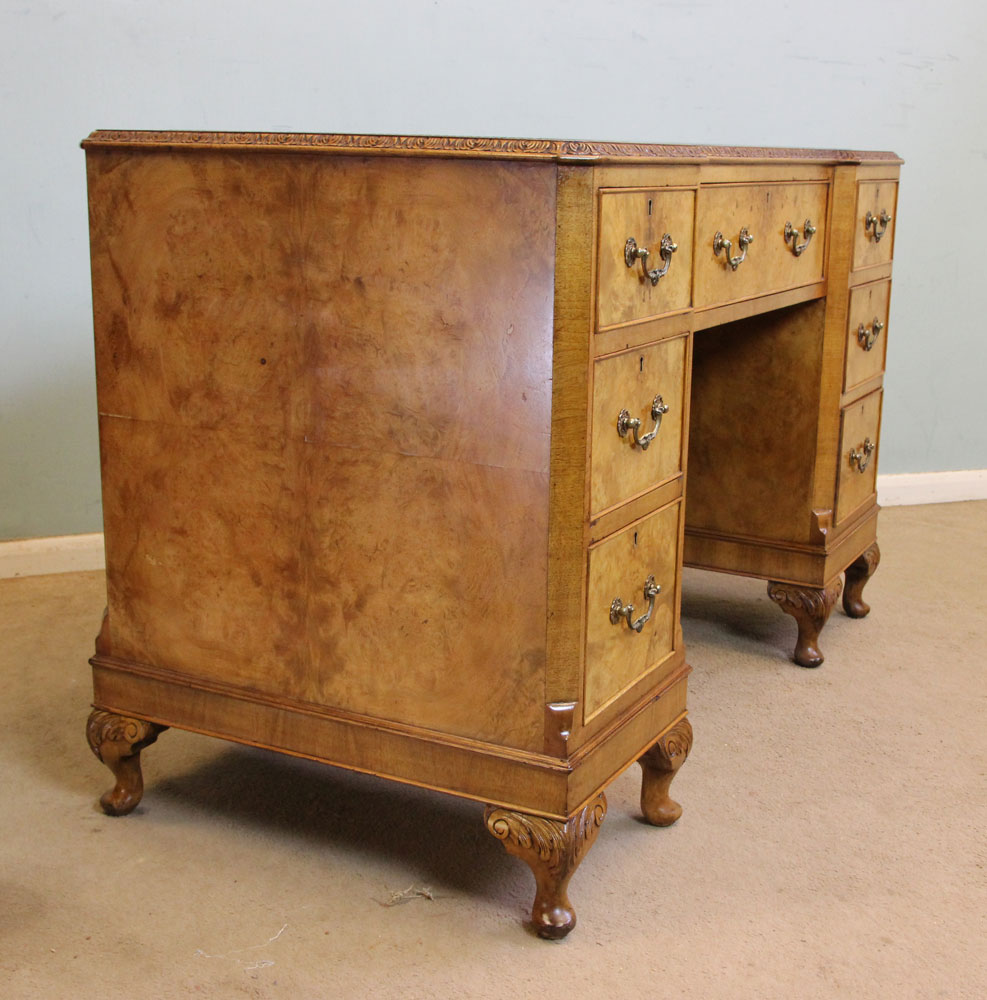 Antique Burr Walnut Knee Hole Desk,