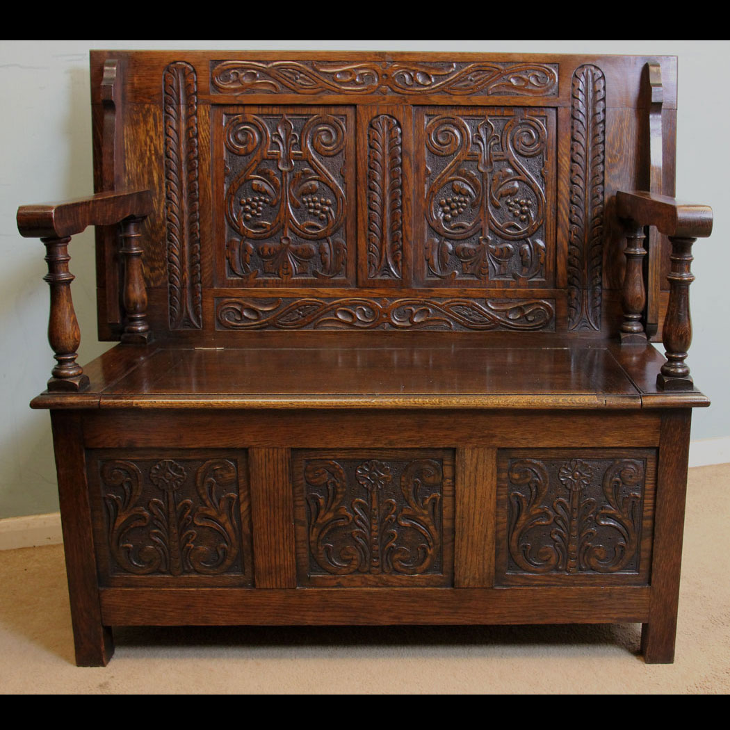 Antique Oak Monks Bench, Lincolnshire,