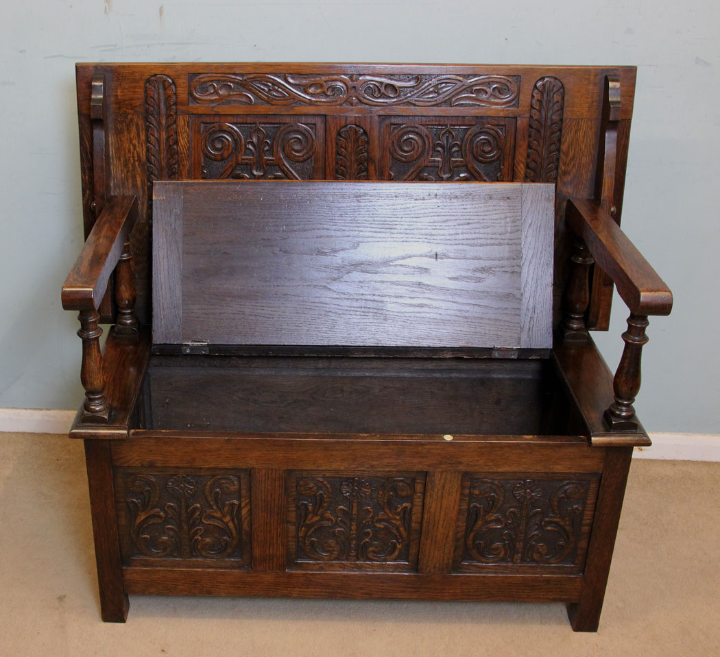 Antique Oak Monks Bench, Storage,