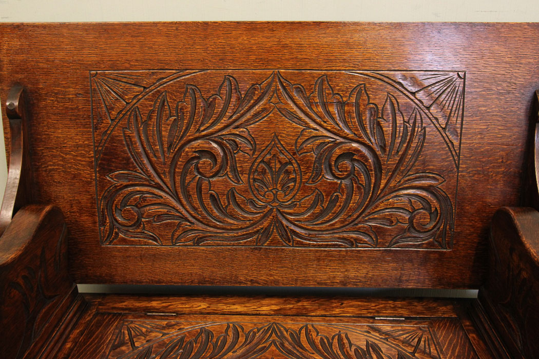 Edwardian Antique Carved Oak Monks Bench,