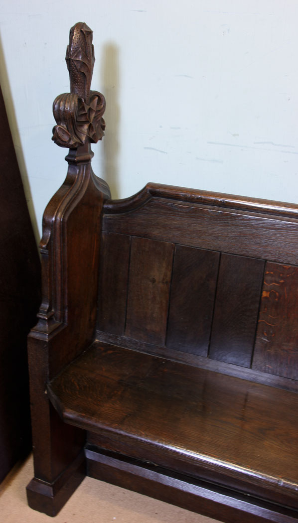 Antique Carved Oak Bench Settle Pew, Antique Carved Oak Settle Pew,