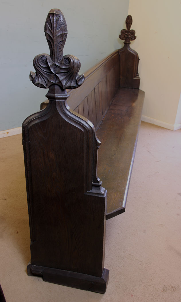 Large Antique Carved Oak Settle Pew, Antique Carved Oak Settle Pew,