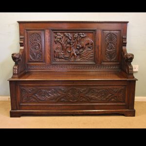 Antique Oak Settle Monks Bench Hall Seat