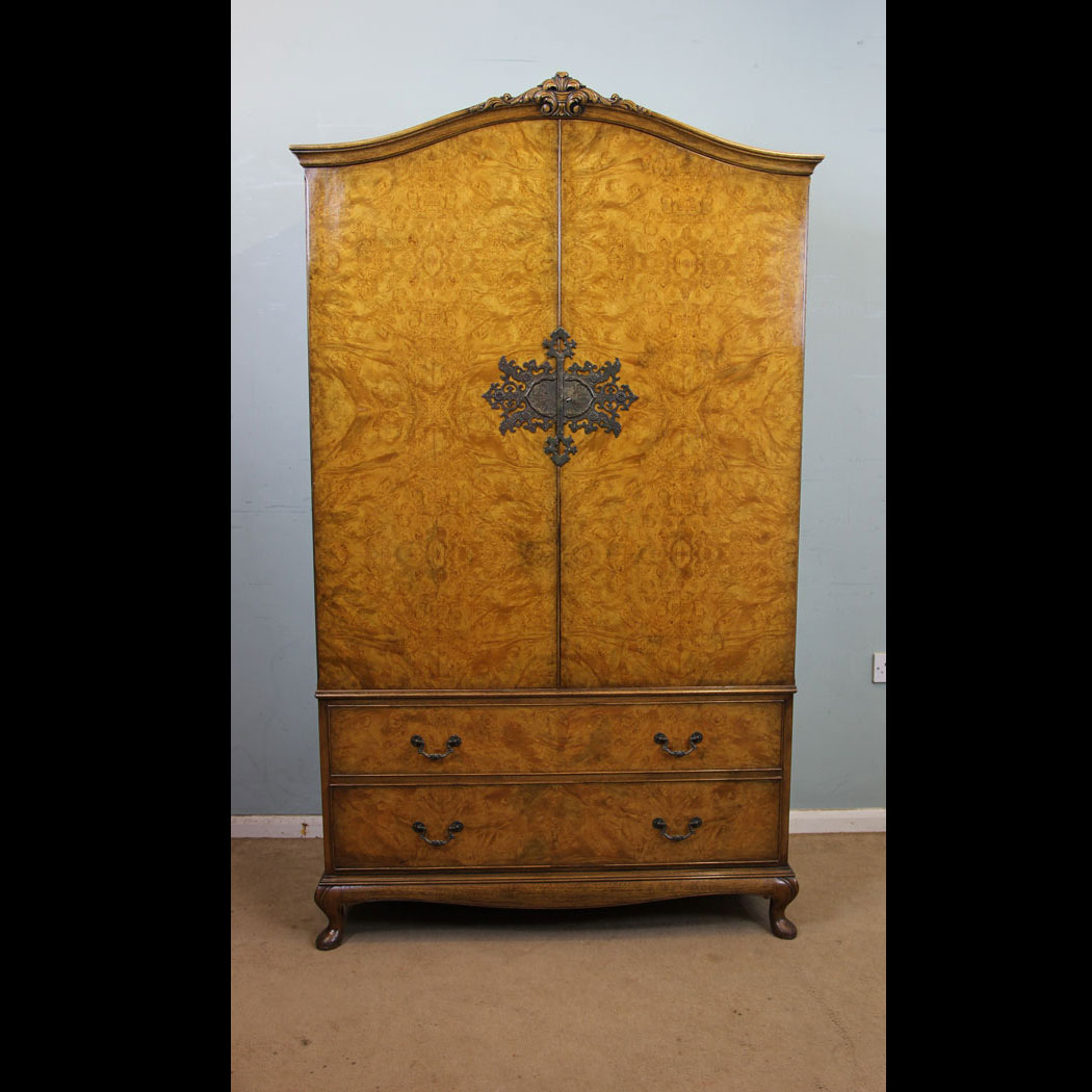 Antique Wardrobe. Antique Burr Walnut Wardrobe.