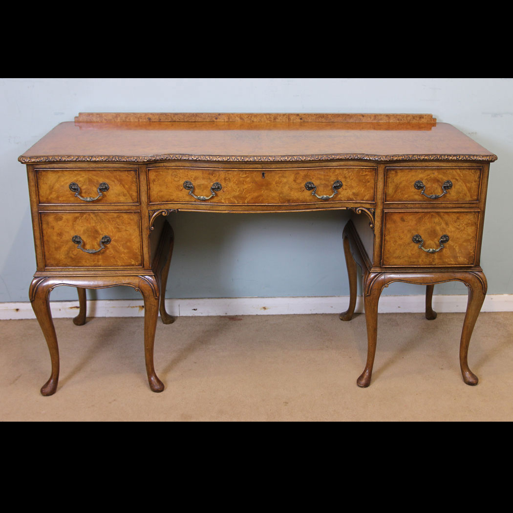 Antique Desk Dressing Table, Antique Burr Walnut Shaped Dressing Table