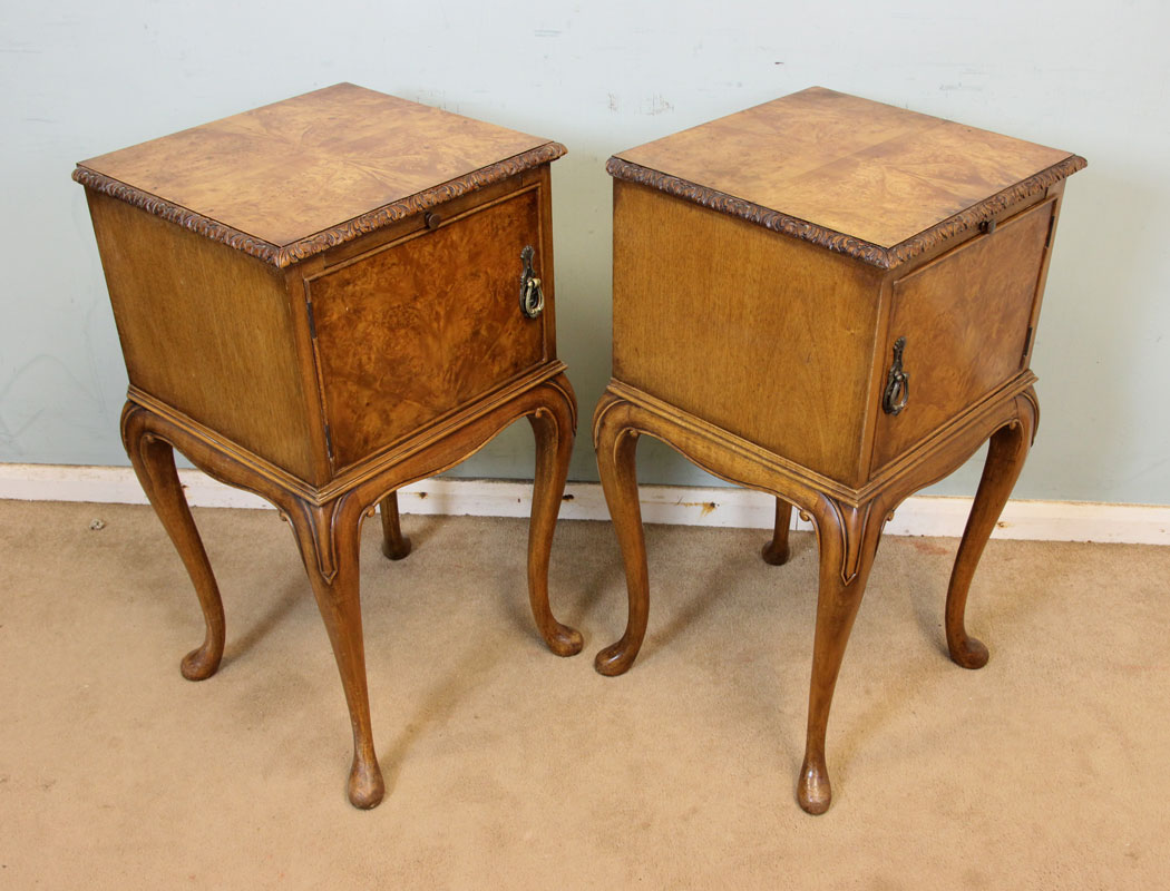 Antique Walnut Pair Bedside Cabinets,
