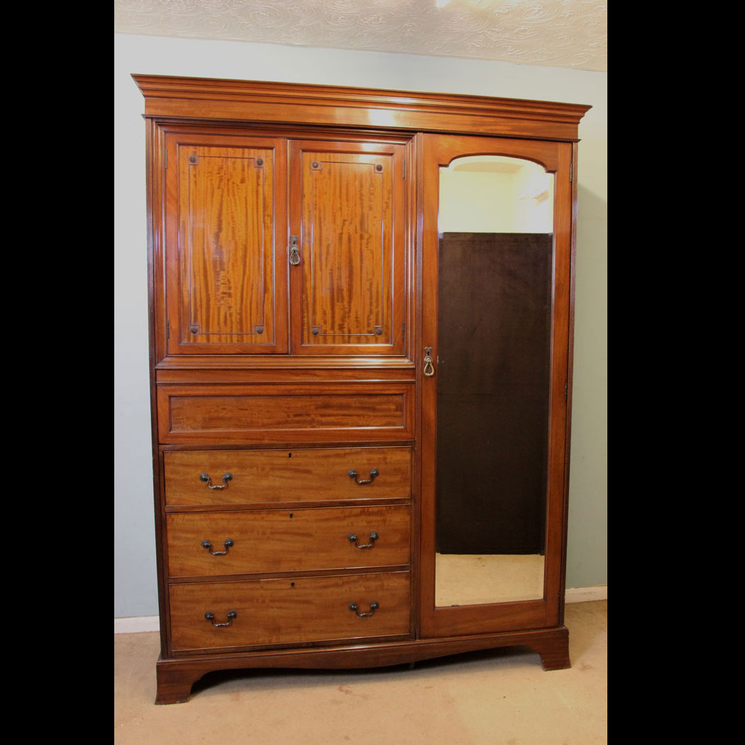 10976r01 Antique Wardrobe, Antique Mahogany Edwardian Double Combination Wardrobe