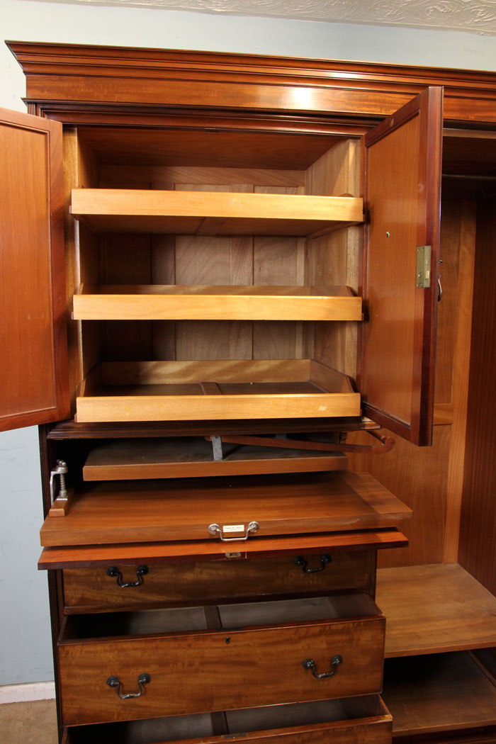 10976r11 Antique Mahogany Edwardian Double Combination Wardrobe Antique Mahogany Edwardian Double Combination Wardrobe