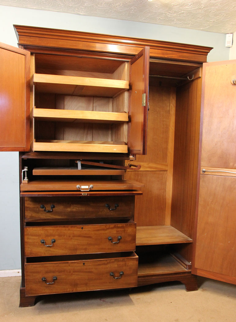 10976r12 Antique Mahogany Edwardian Double Combination Wardrobe Antique Mahogany Edwardian Double Combination Wardrobe