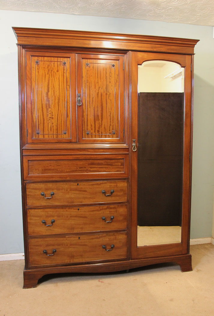 10976r15 Antique Mahogany Edwardian Combination Wardrobe Antique Mahogany Edwardian Double Combination Wardrobe