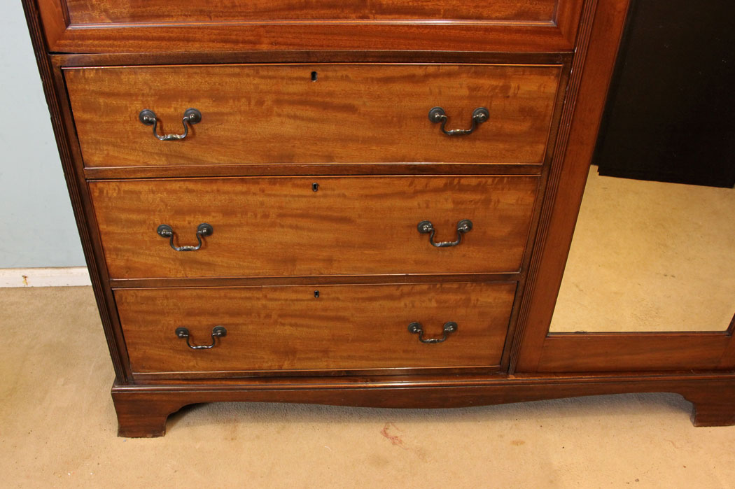 10976r6 Antique Edwardian Wardrobe, Antique Mahogany Edwardian Double Combination Wardrobe