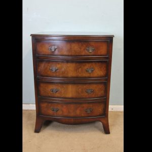 Antique Small Walnut Bow Front Chest of Drawers.