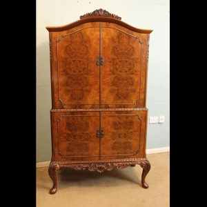 Antique Burr Walnut Cocktail Drinks Cabinet