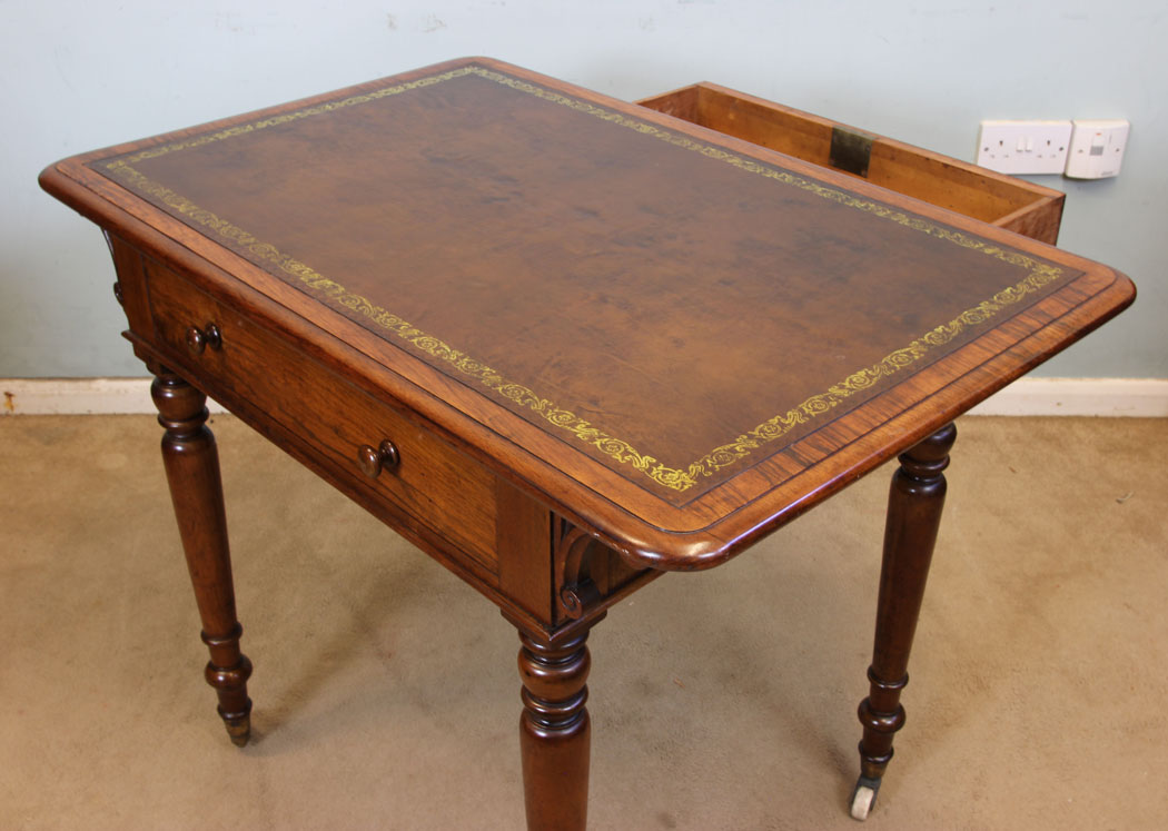 11026r5 Antique Mahogany Leather Top Writing Table, Antique Walnut Writing Table