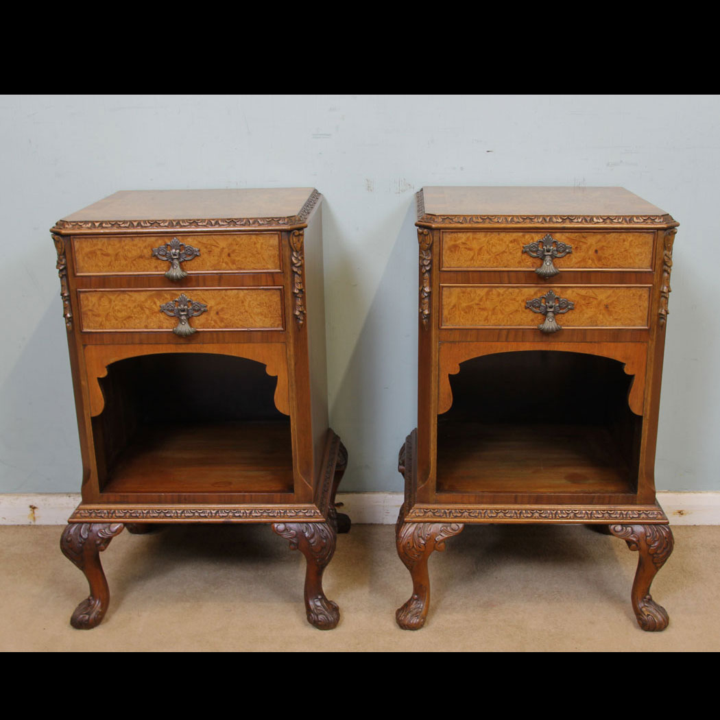 11074r01 Pair Antique Bedside Cabinets, Pair Burr Walnut Bedside Cabinets