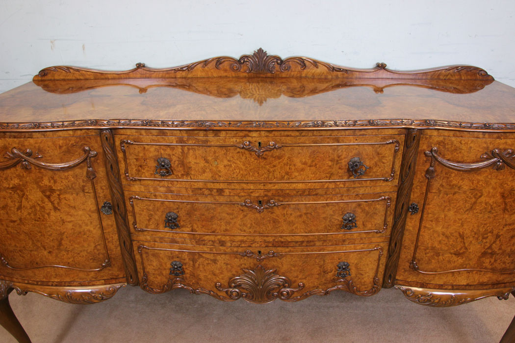 Antique Burr Walnut Chiffonier Sideboard, Server, Burr Walnut Shaped Sideboard