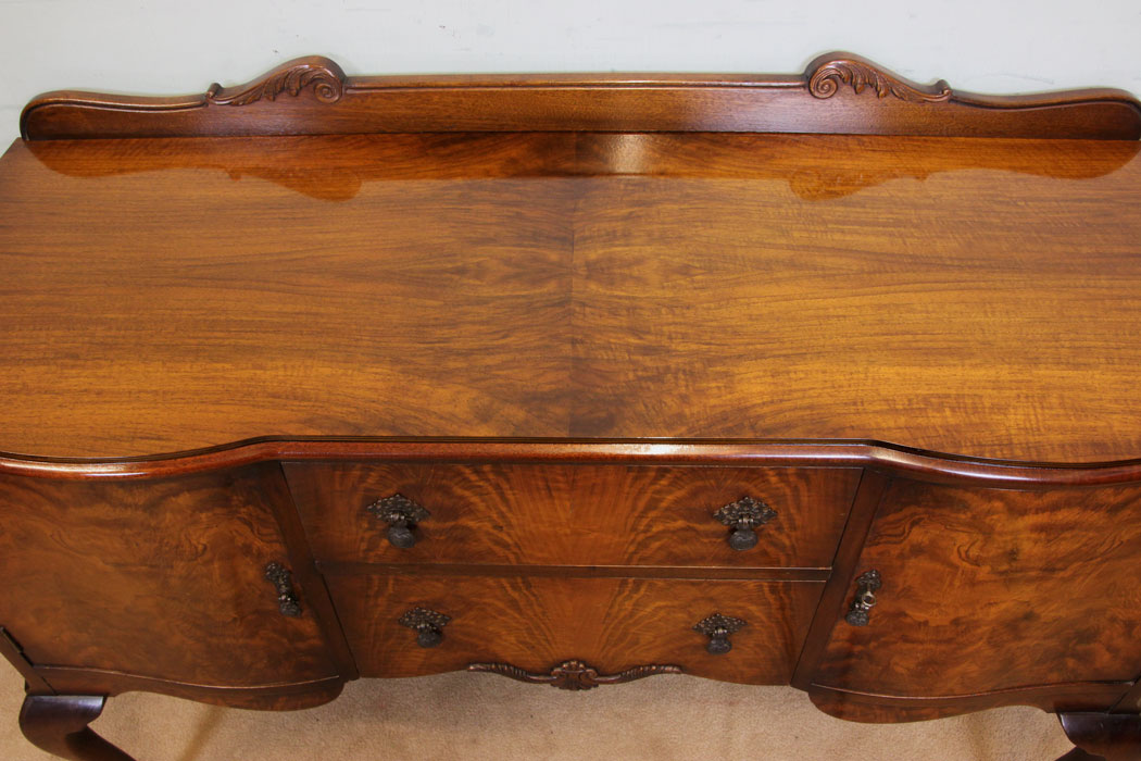 Antique Shaped Walnut Sideboard, Antique Shaped Figured Walnut Sideboard