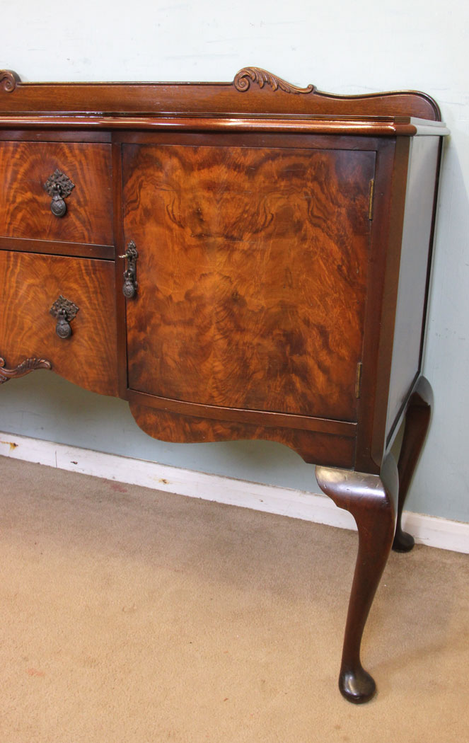 Antique Walnut Sideboard, Server, Antique Shaped Figured Walnut Sideboard