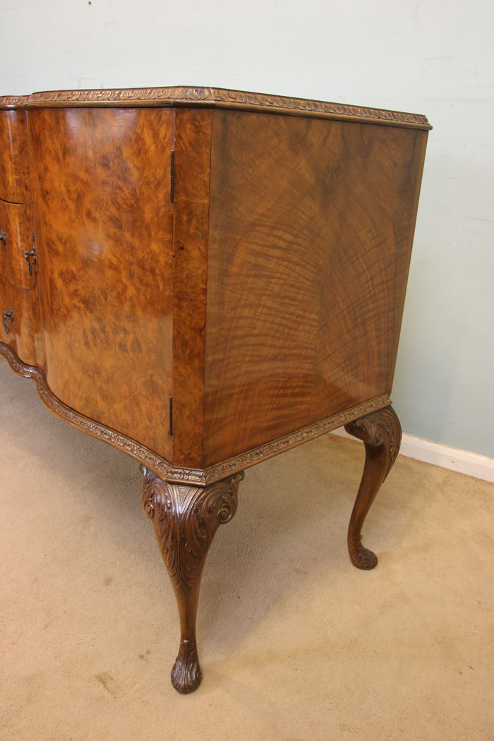 Antique Burr Walnut Sideboard, (3) Antique 20th Century Burr Walnut Queen Anne Style Sideboard.