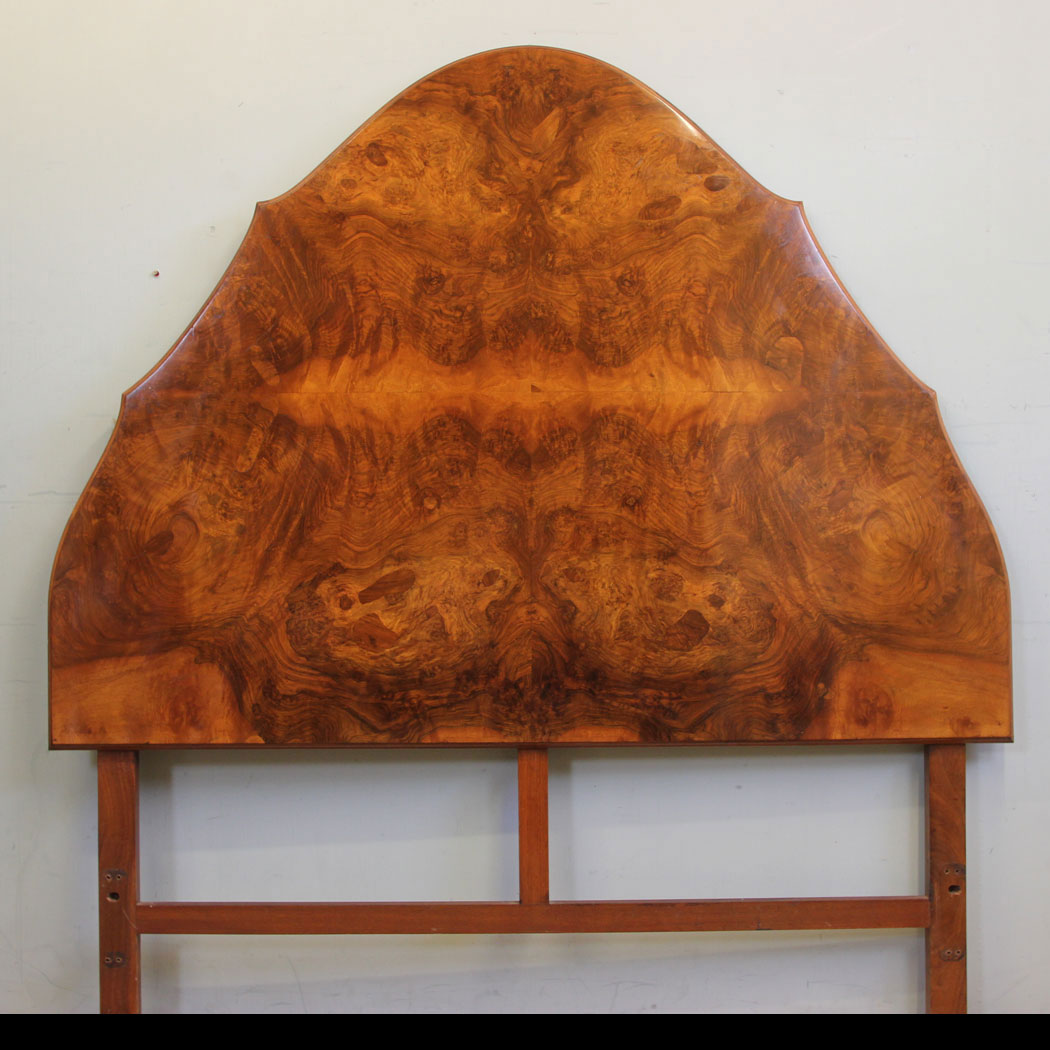 Antique Burr Walnut Headboard, Antique King Size Burr Walnut Shaped Headboard