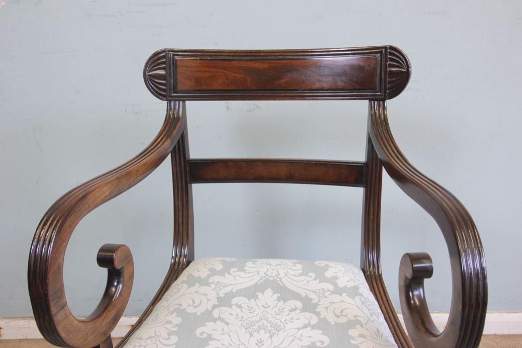 Antique Regency Carver Armchair, London, Antique Mahogany Desk Carver Armchair
