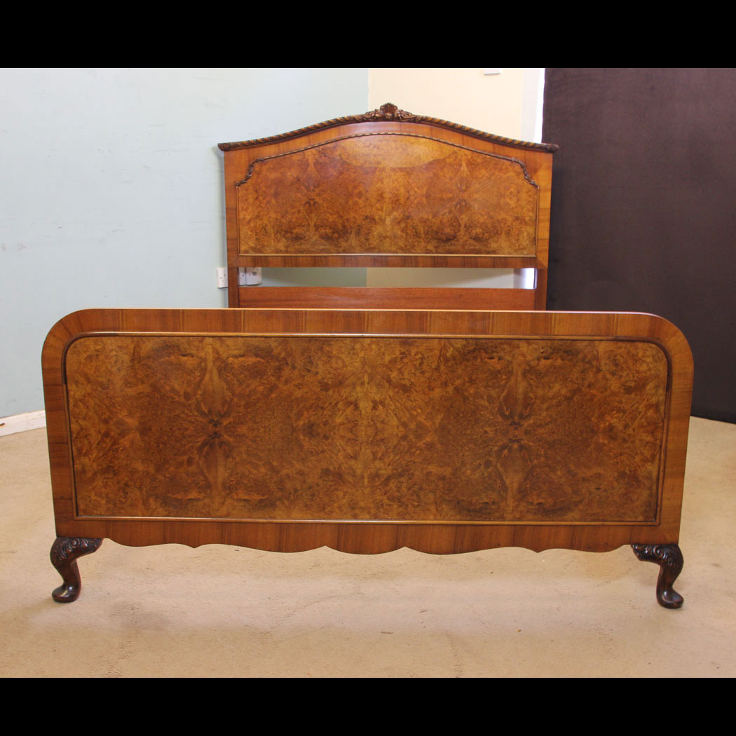 Antique Walnut Bed, London, Antique Burr Walnut Double Bed.