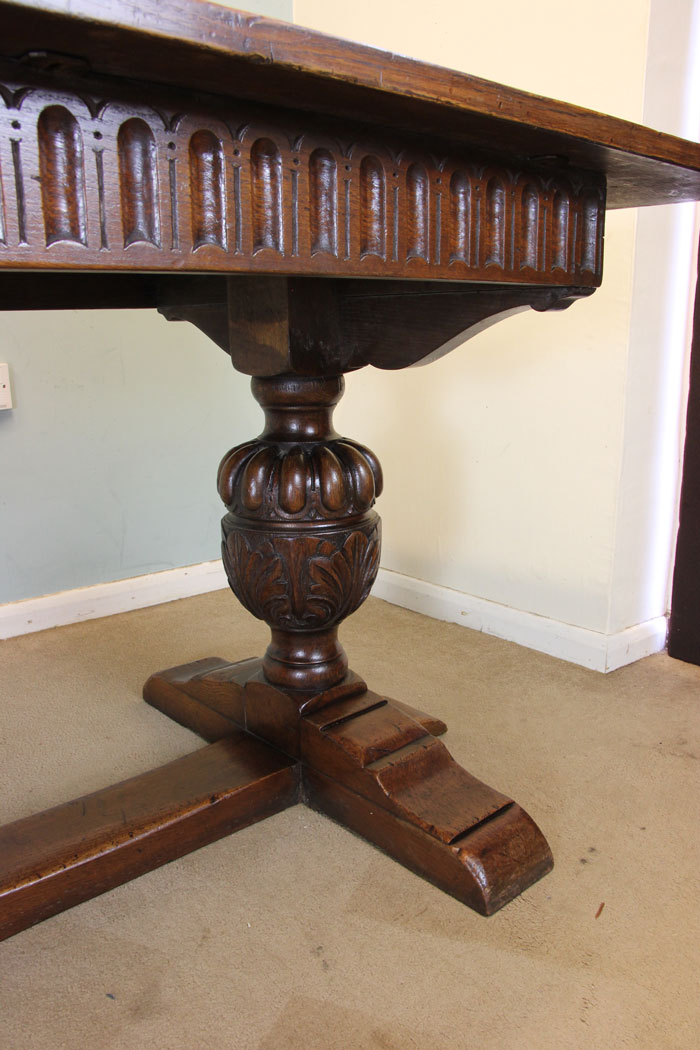 Large Antique Carved Oak Refectory Kitchen Table, Antique Large Oak Refectory Farmhouse Dining Table