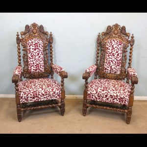 Antique Pair of Carved Oak Chairs