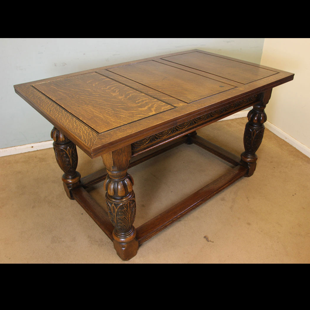 Antique Oak Refectory Table, Antique Large Solid Oak Draw Leaf Refectory Dining Table