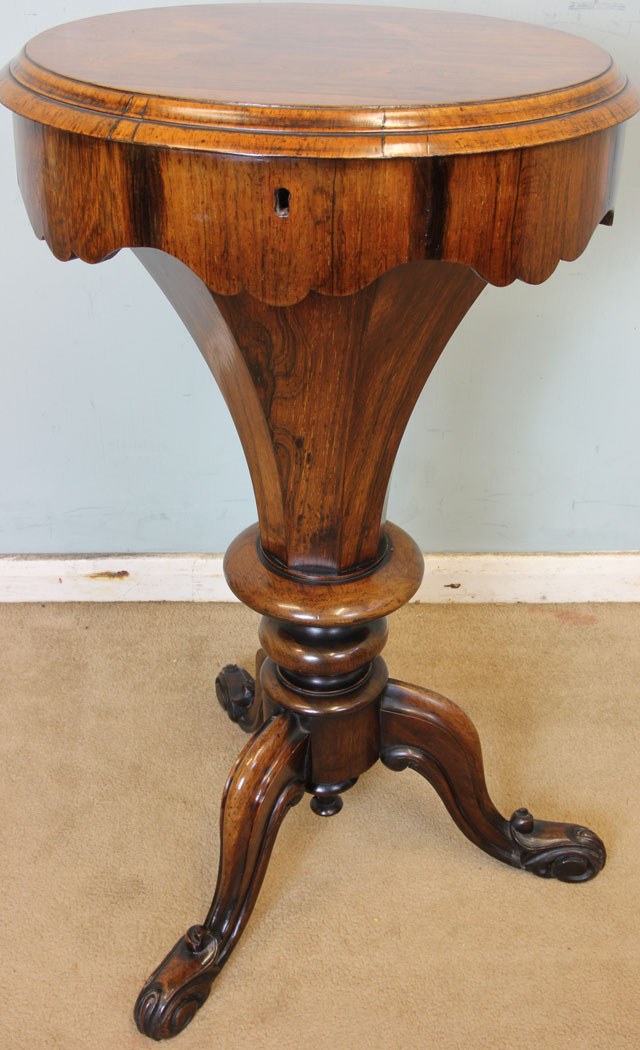 Antique Victorian Work Box Sewing Table, Antique Victorian Rosewood Sewing Table Work Box.