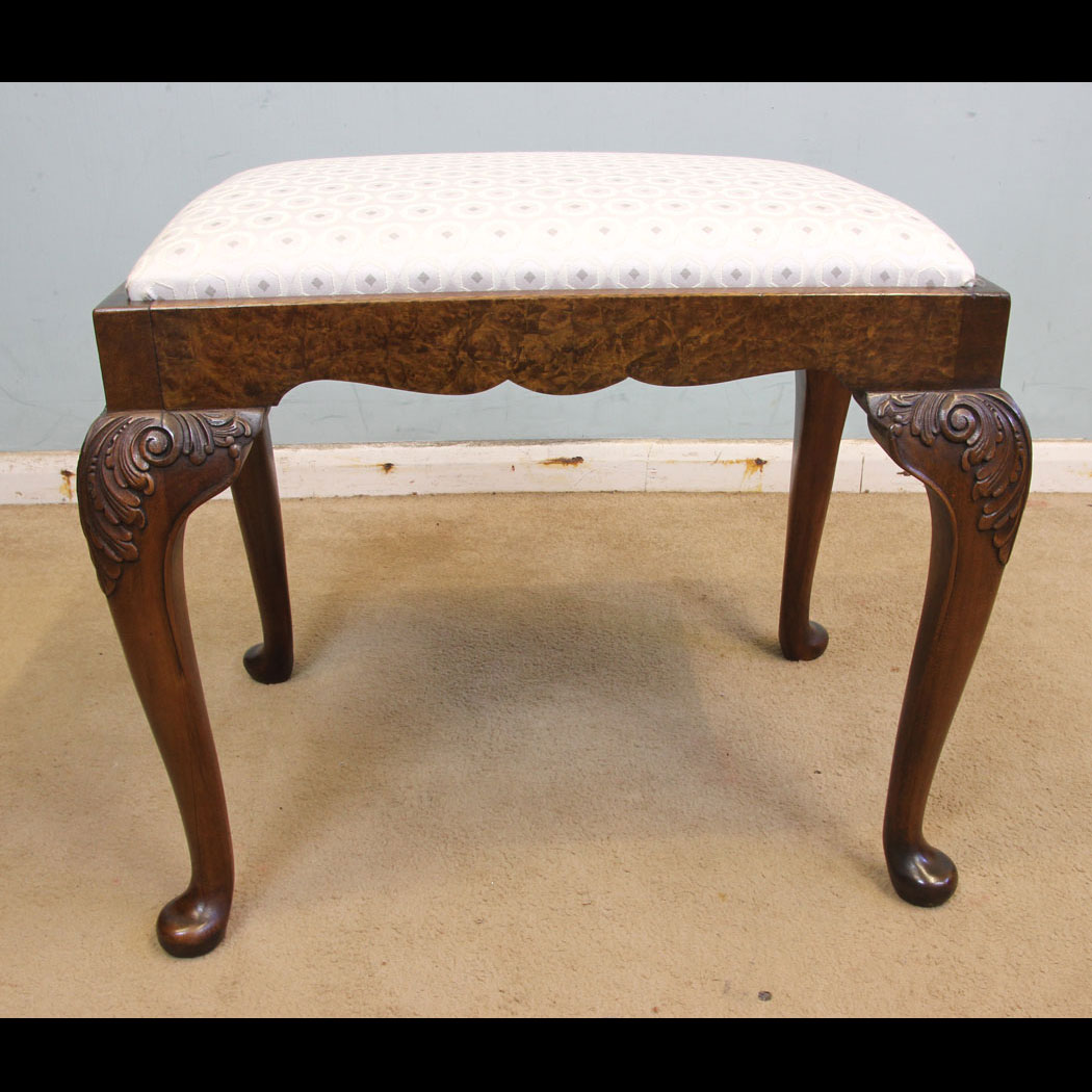 Antique Walnut Stool, Queen Anne Style Burr Walnut Dressing Table Stool