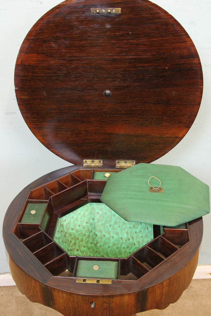 Antique Work Box Sewing Table, Antique Victorian Rosewood Sewing Table Work Box.