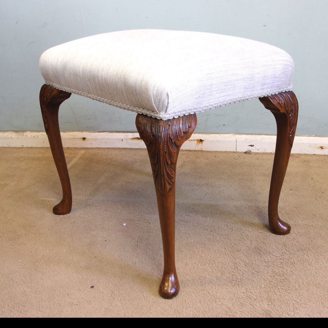 Antique Walnut Stool, Queen Anne Style Walnut Stool.