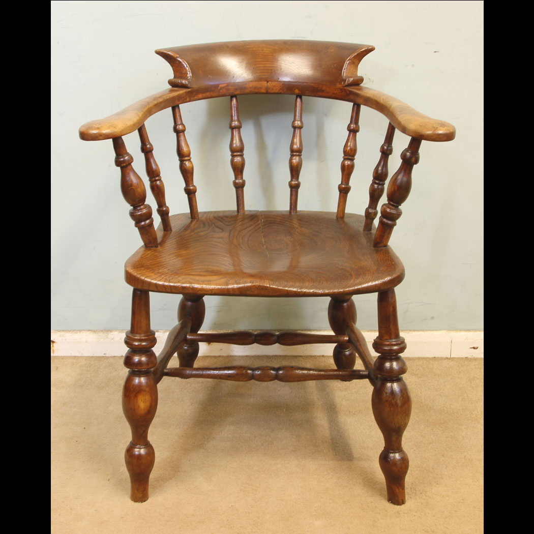 11242r01 Antique Victorian Captains Chair, Antique Victorian Smokers Bow Chair