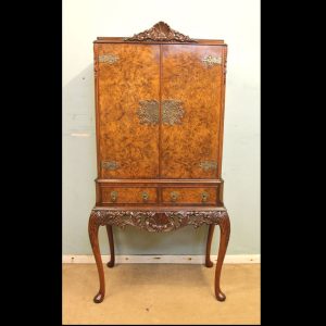 Antique Burr Walnut Cocktail Drinks Cabinet