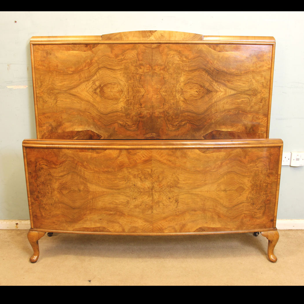 11309r01 Antique Burr Walnut Double Bed, Antique Burr Walnut Double Bed