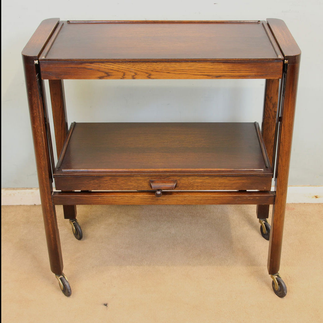 11329r01 Oak Metamorphic Folding Tea Trolley Table, Oak Metamorphic Folding Tea Trolley Table.
