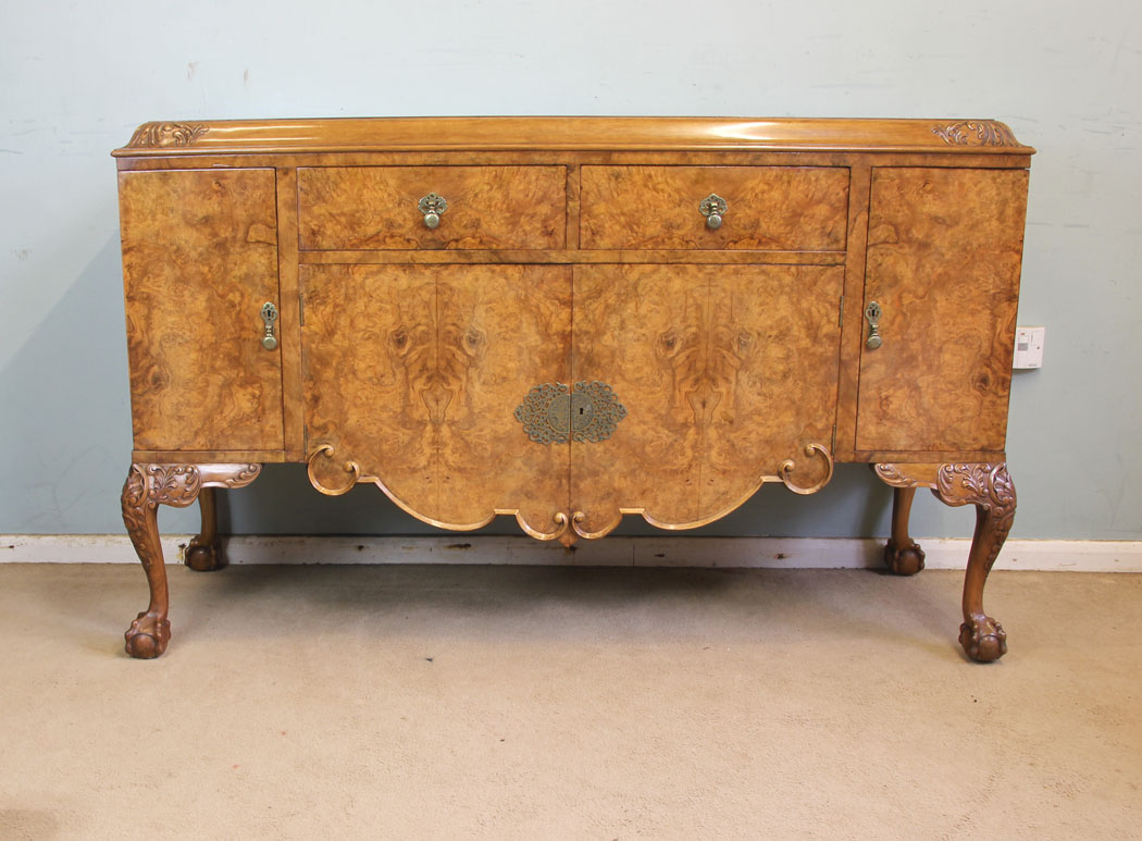 11364r14 Antique Burr Walnut Sideboard Server, Antique Quality Burr Walnut Sideboard / Server