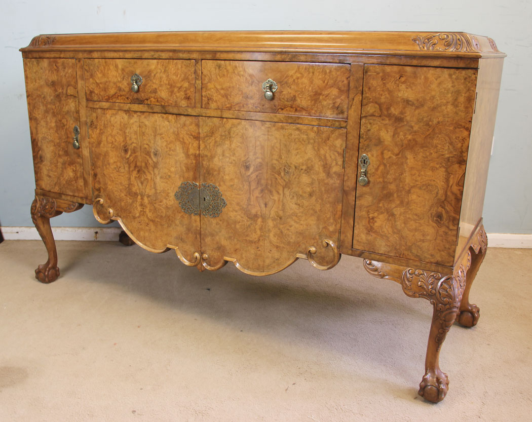 11364r15 Antique Burr Walnut Sideboard Server, Antique Quality Burr Walnut Sideboard / Server