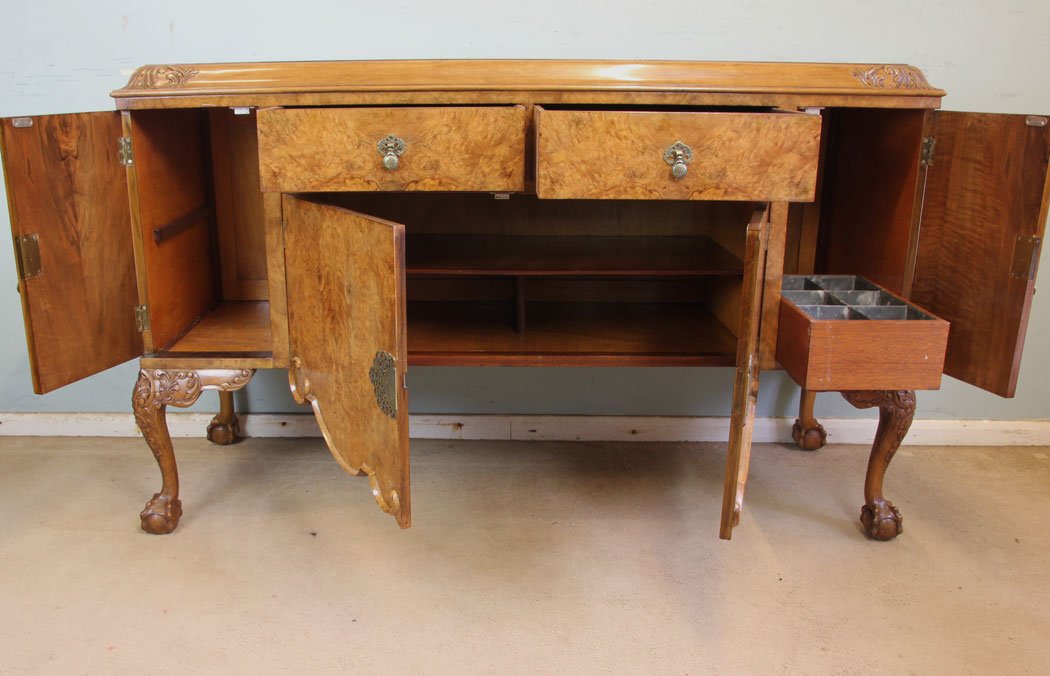 11364r9 Antique Burr Walnut Sideboard Server, Dining Room Antique Quality Burr Walnut Sideboard / Server