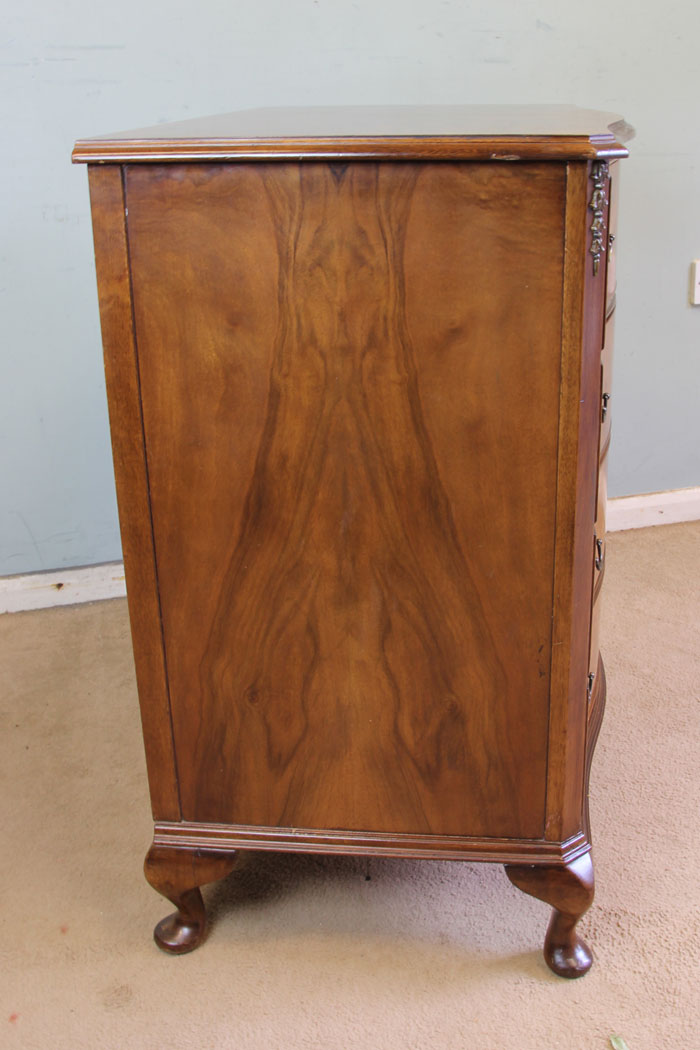 11367r10 Antique Vintage Burr walnut Chest drawers, Antique Burr Walnut Shaped Front Chest of Drawers