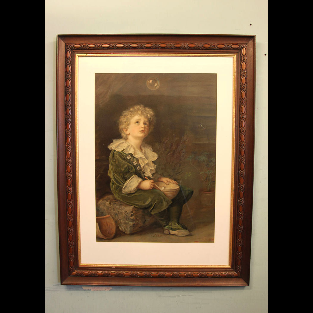 11379r01 Antique Bubbles Pears Print, A Large Antique Bubbles Framed Print After John Everett Millais Pears Print. This impressive large bubbles print would date to the early 20th century.