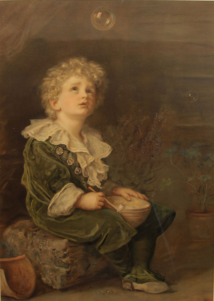11379r3 Antique Bubbles Pears Print, A Large Antique Bubbles Framed Print After John Everett Millais Pears Print. This impressive large bubbles print would date to the early 20th century.