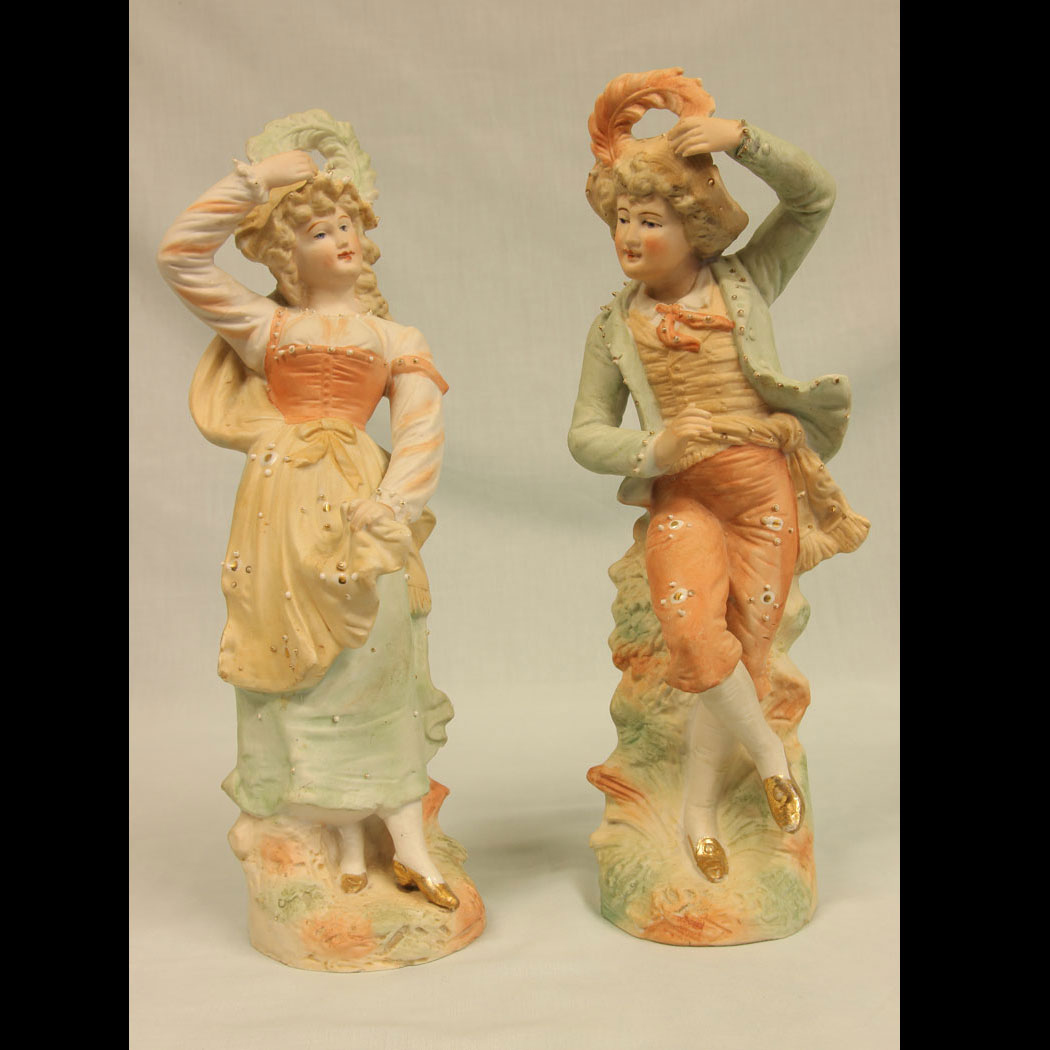 11383r01 Antique Pair of Bisque Figurines of Lady & Gentleman
