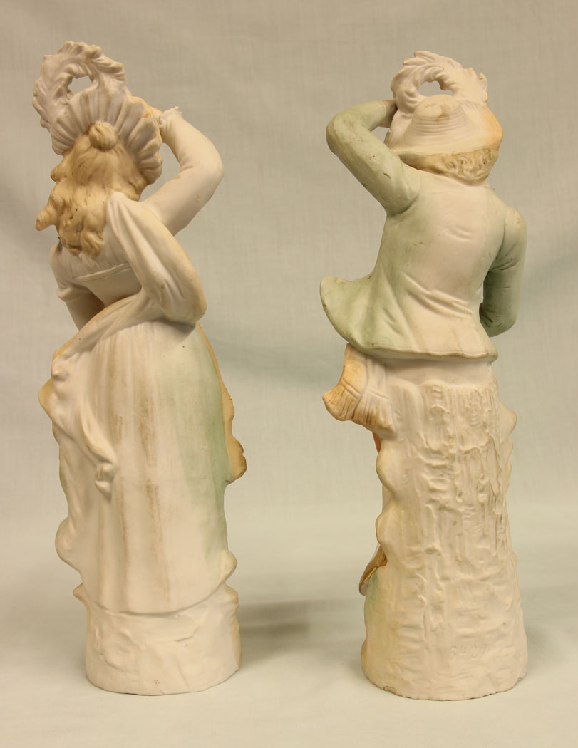 11383r2 Antique Pair of Bisque Figurines of Lady & Gentleman, Antique Pair of Bisque Figurines of Lady & Gentleman