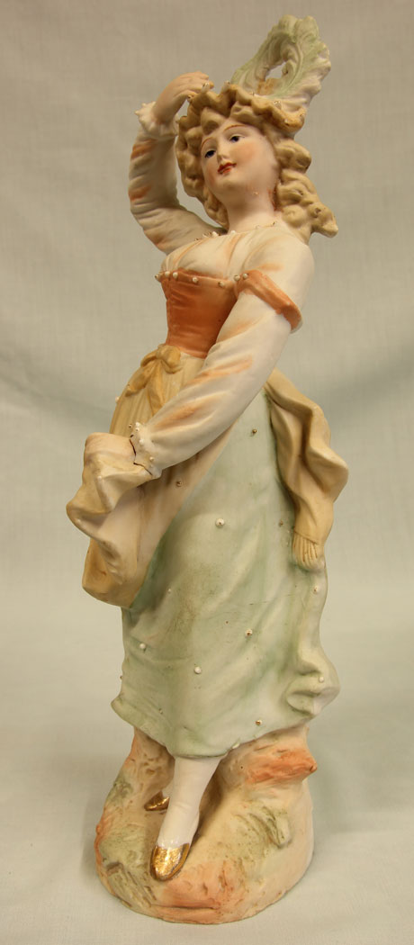 11383r6 Antique Pair of Bisque Figurines of Lady & Gentleman, Antique Pair of Bisque Figurines of Lady & Gentleman