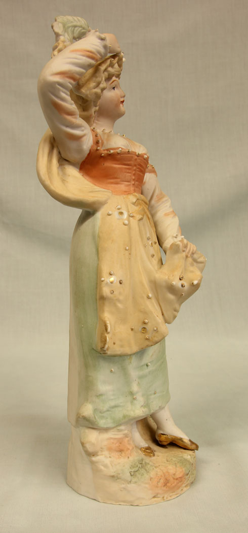 11383r7 Antique Pair of Bisque Figurines of Lady & Gentleman, Antique Pair of Bisque Figurines of Lady & Gentleman