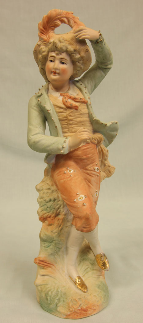 11383r8 Antique Pair of Bisque Figurines of Lady & Gentleman, Antique Pair of Bisque Figurines of Lady & Gentleman